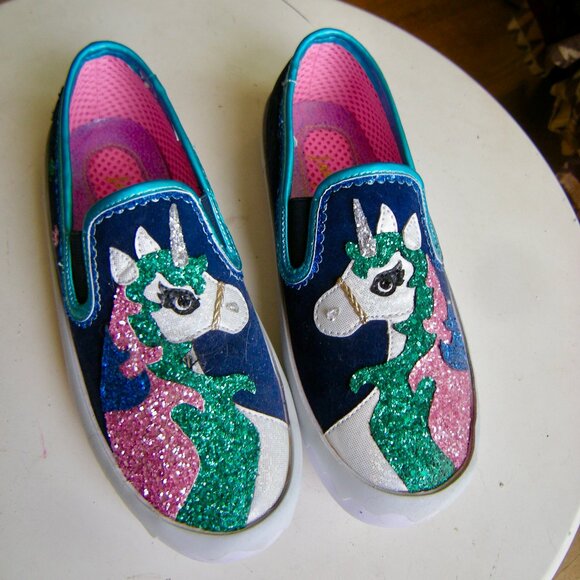 RARE - Irregular Choice Sparkly Unicorn Slip On Sneakers New in Box Size 8 - Picture 8 of 13